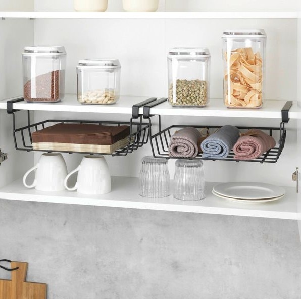 Hängkorg för hylla, PREMIUM UNDER SHELF BASKET, 34 x 25 x H 13 cm, Svart