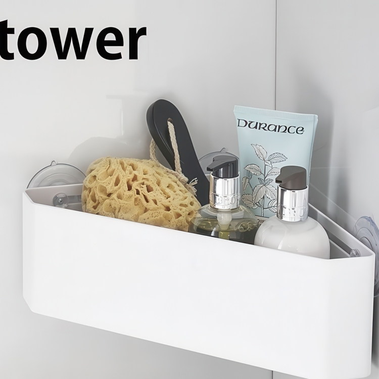 Hörnduschkorg med sugproppar, TOWER CORNER RACK, 22 x 27,5 x H 10 cm, Yamazaki, Vit