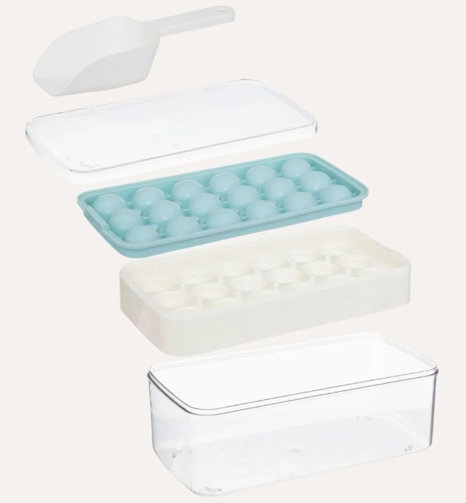 Isbricka med Låda och Skopa, ICE CUBE BOX, Transparent / Blå
