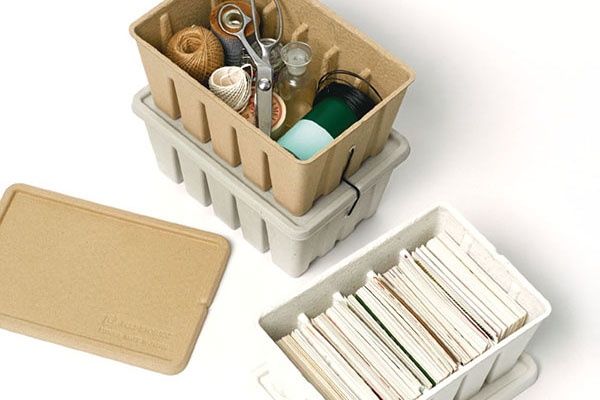 Japansk Ask av återvunnen papp, MIDORI PULP CASE, 12 x 16,7 x H 7 cm, Beige