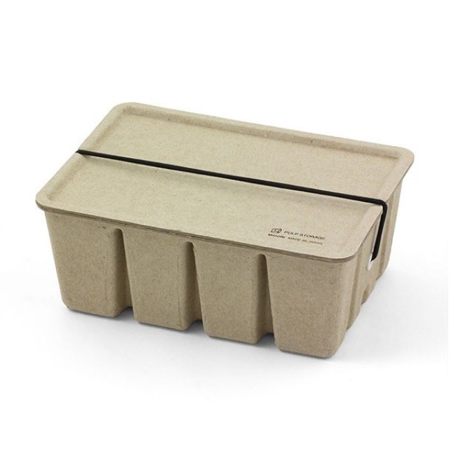 Japansk Ask av återvunnen papp, MIDORI PULP CASE, 12 x 16,7 x H 7 cm, Beige