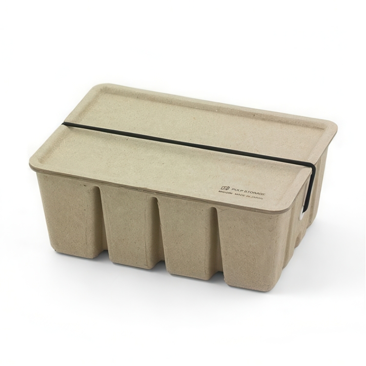 Japansk Ask av återvunnen papp, MIDORI PULP CASE, 12 x 16,7 x H 7 cm, Beige