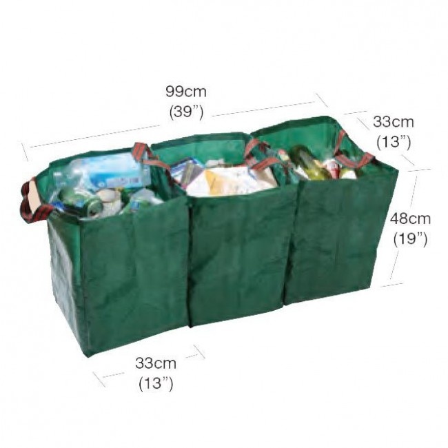 Kassar för källsortering, GARLAND RECYCLING, 3 st, 33 x H48 cm, Gröna