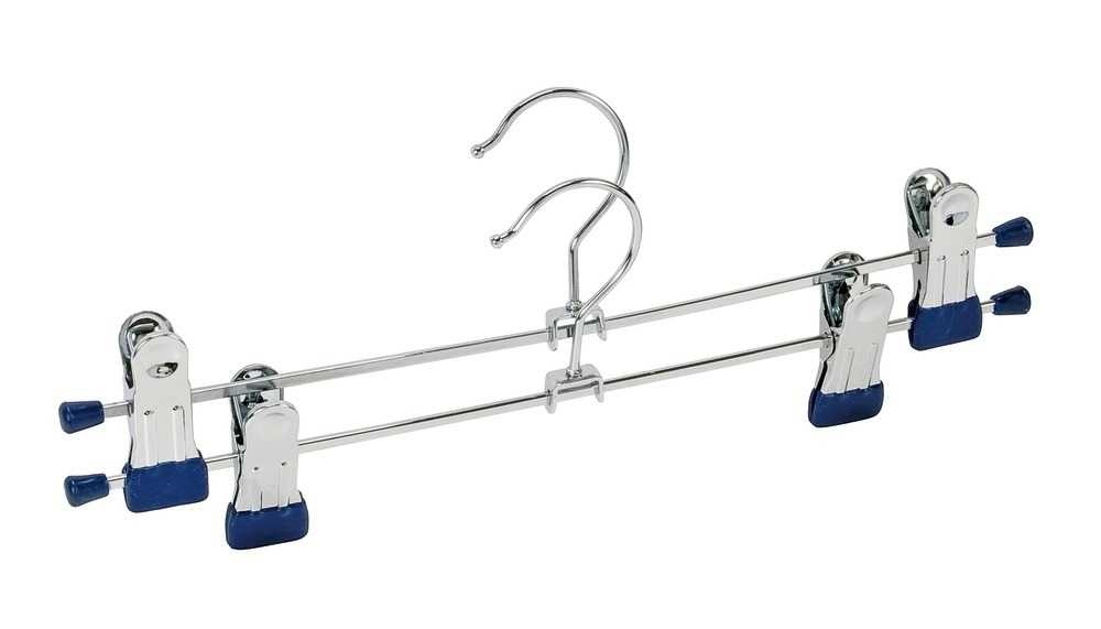 Klassiska galgar för kjol eller byxor, 2 st, BLUE MEDIUM CLAMP HANGERS, 30 cm, Silver / Blå