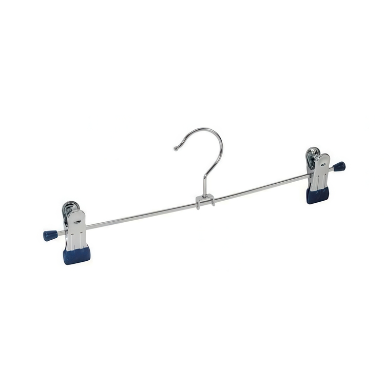 Klassiska galgar för kjol eller byxor, 2 st, BLUE MEDIUM CLAMP HANGERS, 30 cm, Silver / Blå
