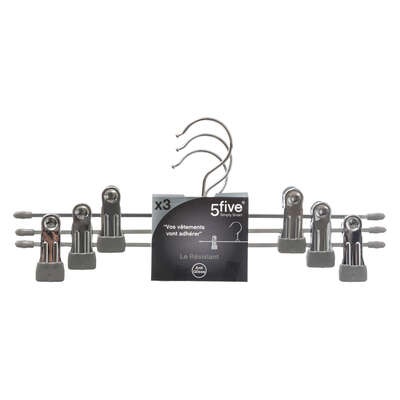 Klassiska Galgar för kjolar, 3 st, Metall, CINTRES CLIP HANGERS, 30 cm, Silver / ljusgrå
