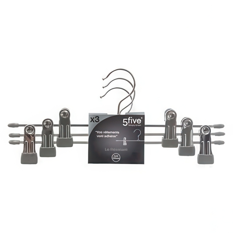 Klassiska Galgar för kjolar, 3 st, Metall, CINTRES CLIP HANGERS, 30 cm, Silver / ljusgrå