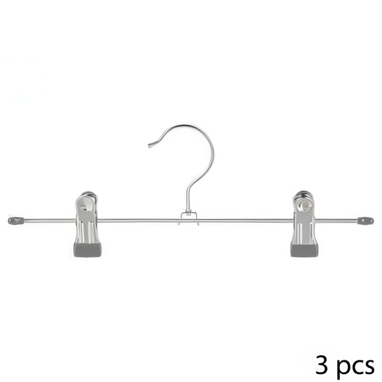 Klassiska Galgar för kjolar, 3 st, Metall, CINTRES CLIP HANGERS, 30 cm, Silver / ljusgrå