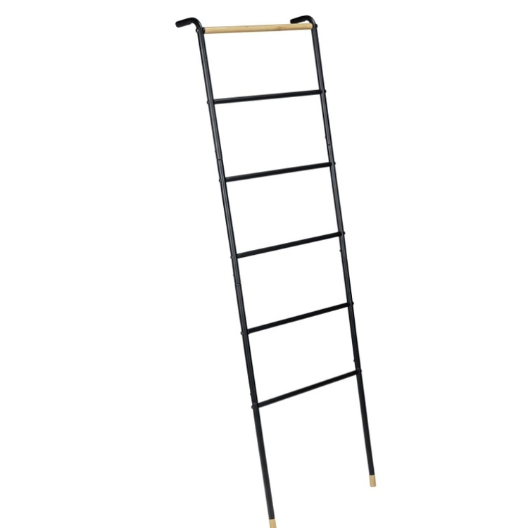 Klädställning att luta mot väggen, LOFT BLACK METAL, 43,5 x H 162 cm, Svart / Natur