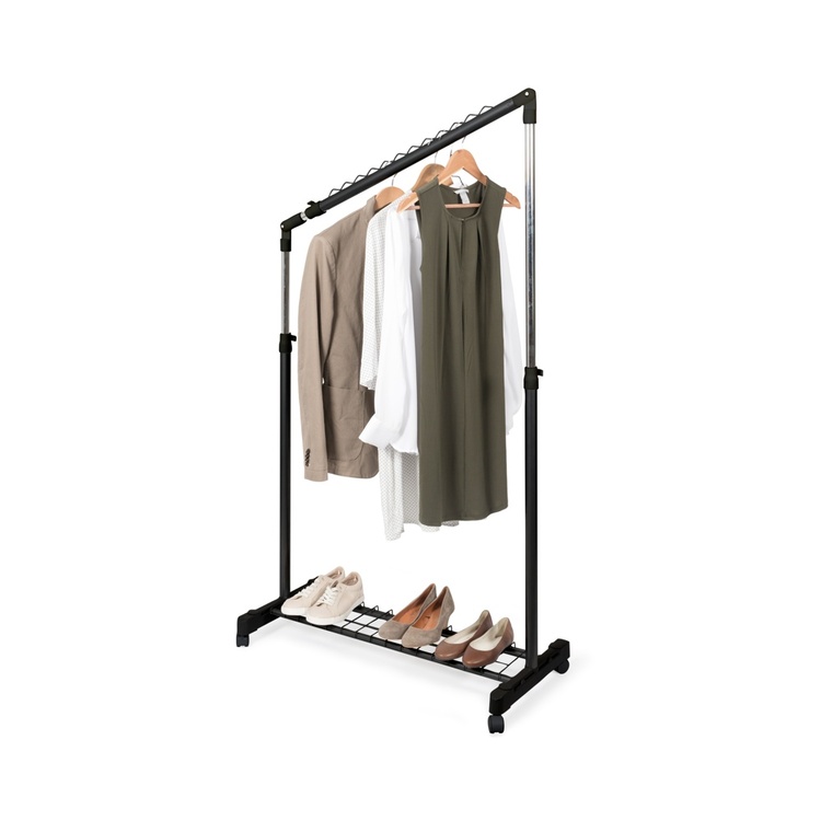 Klädställning med hjul, Sluttande, UNDER STAIRS, 91,5 x 42 x H 102 - 170 cm, Svart / Silver