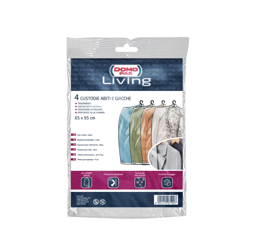 Klädöverdrag, korta, genomskinlig plast, 4 st, Lavendeldoft, LIVING, 65 x H95 cm, Klar