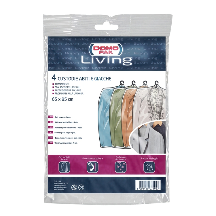 Klädöverdrag, korta, genomskinlig plast, 4 st, Lavendeldoft, LIVING, 65 x H95 cm, Klar