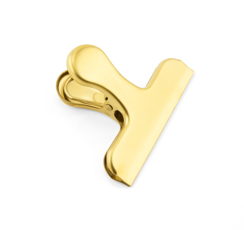 Klämma av mässing. BRASS BAG CLIP XL, 7,5 cm, Guld