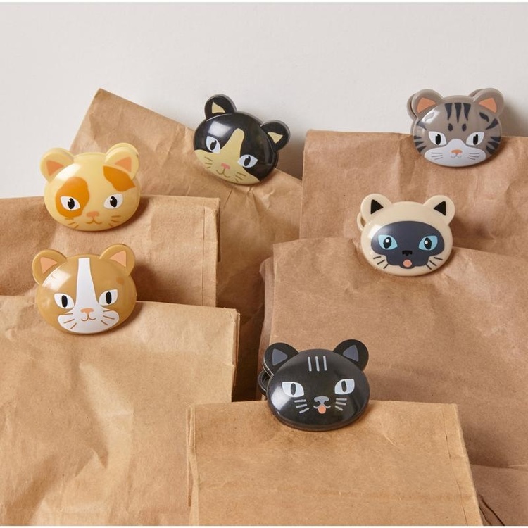 Klämmor med katter, 6 st, CAT BAG CLIPS, Kikkerland, Mix