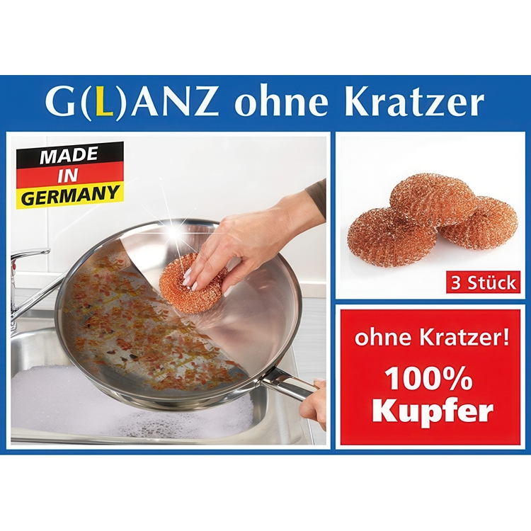 Kopparsvampar för rengöring, 3 st, Små, KUPFER-PUTZLINGE, Ø 6 cm, Koppar