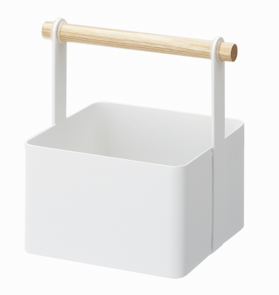 Korg i metall med trähandtag, TOSCA TOOL BOX, 16 x 13 x H 16 cm, Yamazaki, Vit