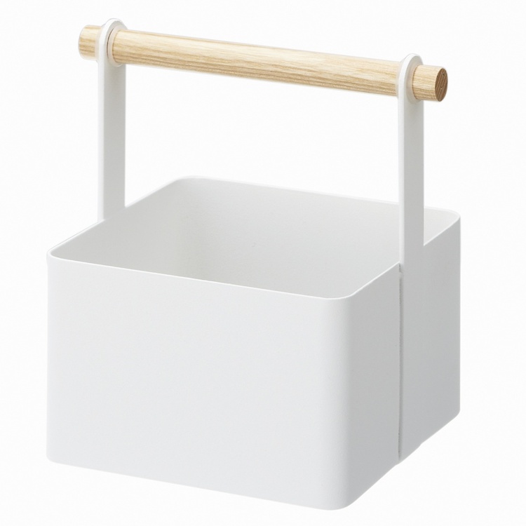 Korg i metall med trähandtag, TOSCA TOOL BOX, 16 x 13 x H 16 cm, Yamazaki, Vit