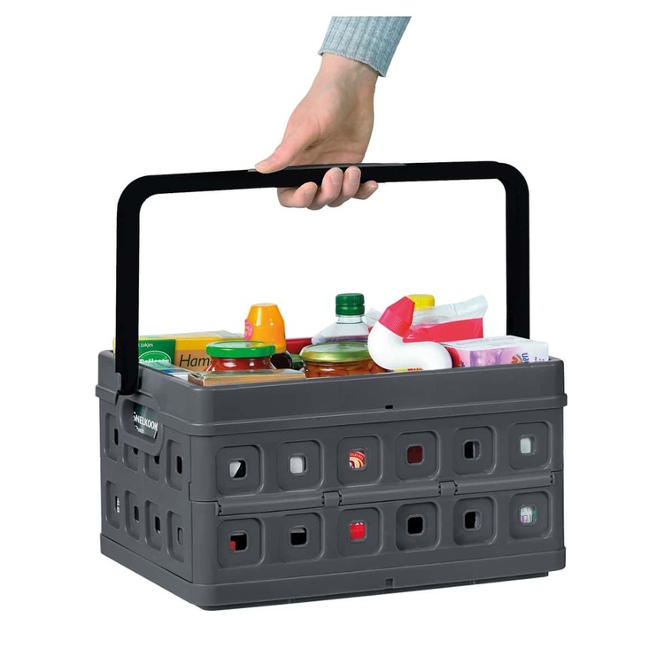 Korg, Hopfällbar, med Handtag, 24 Liter, MEDIUM FOLDING BASKET, 44 x 31,5 x H21 cm, Mörkgrå