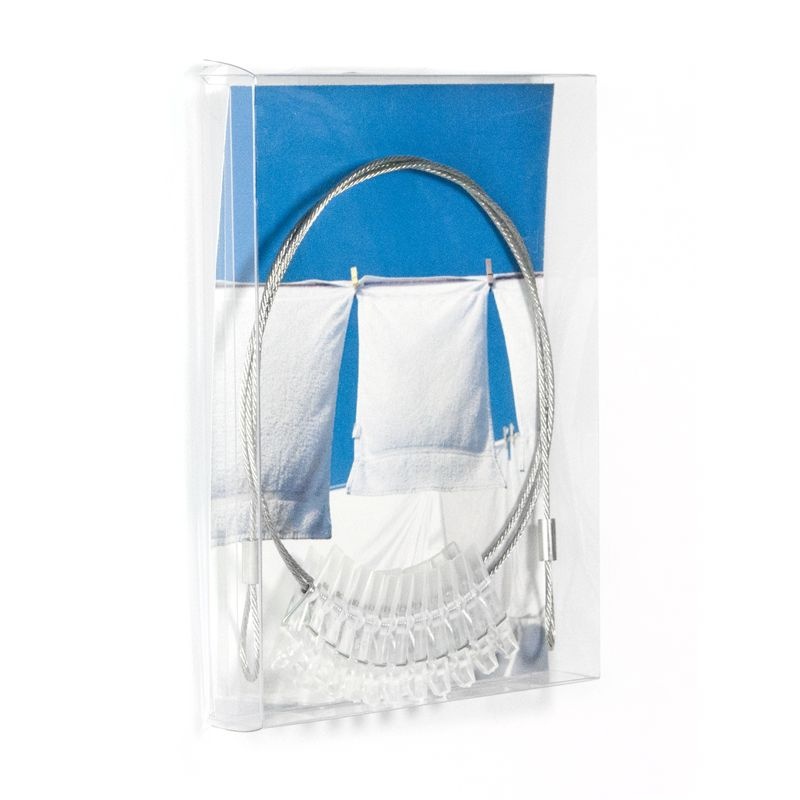 Korthållare med öglor, 10 klädnypor, CLEAR PEG PHOTO WIRE , 100 cm, Silver / Transparent