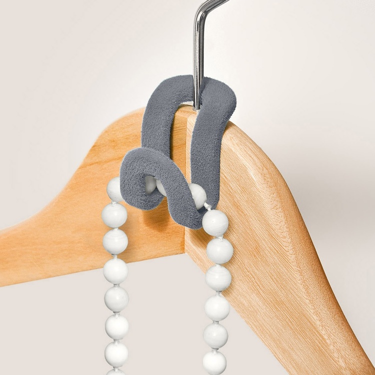 Krokar för galgar, 8 st, VELVET CASCADE HOOKS, Anti Slip, Grå