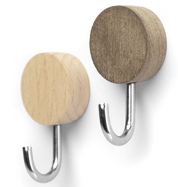 Krokar, Magnetiska, 2 st, WOOD HOOK, Ã˜ 2,5 cm x H 4,5 cm, Valnöt / Natur