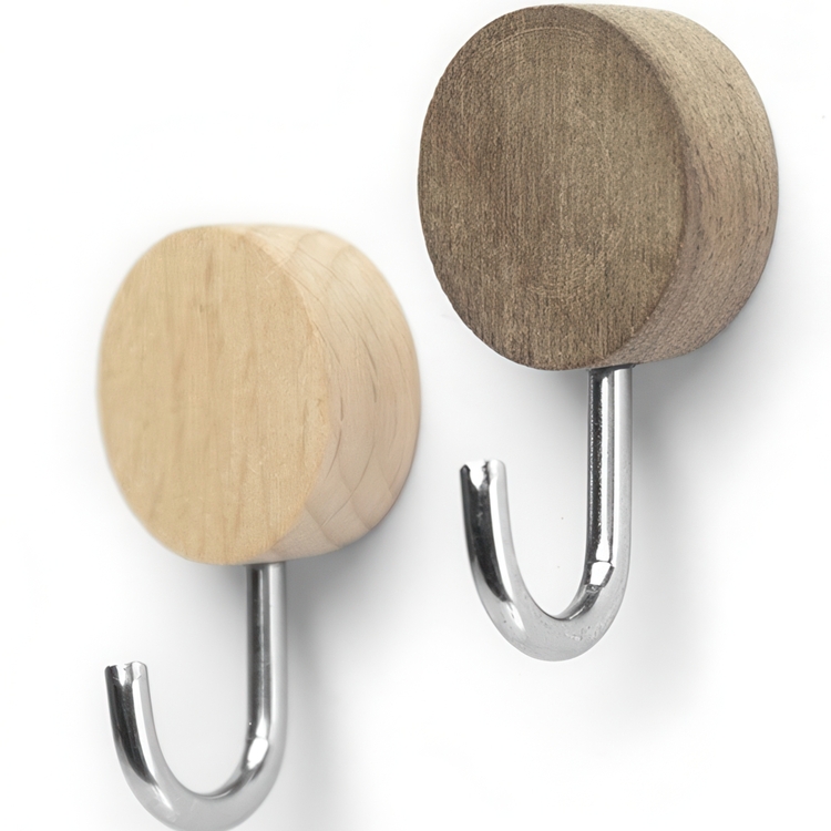 Krokar, Magnetiska, 2 st, WOOD HOOK, Ø 2,5 cm x H 4,5 cm, Valnöt / Natur