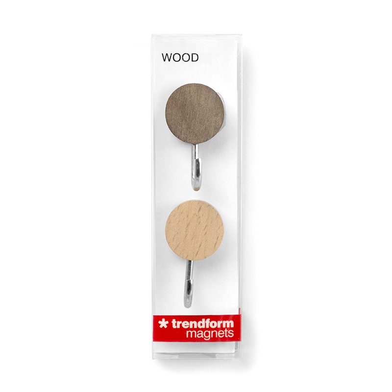 Krokar, Magnetiska, 2 st, WOOD HOOK, Ã˜ 2,5 cm x H 4,5 cm, Valnöt / Natur