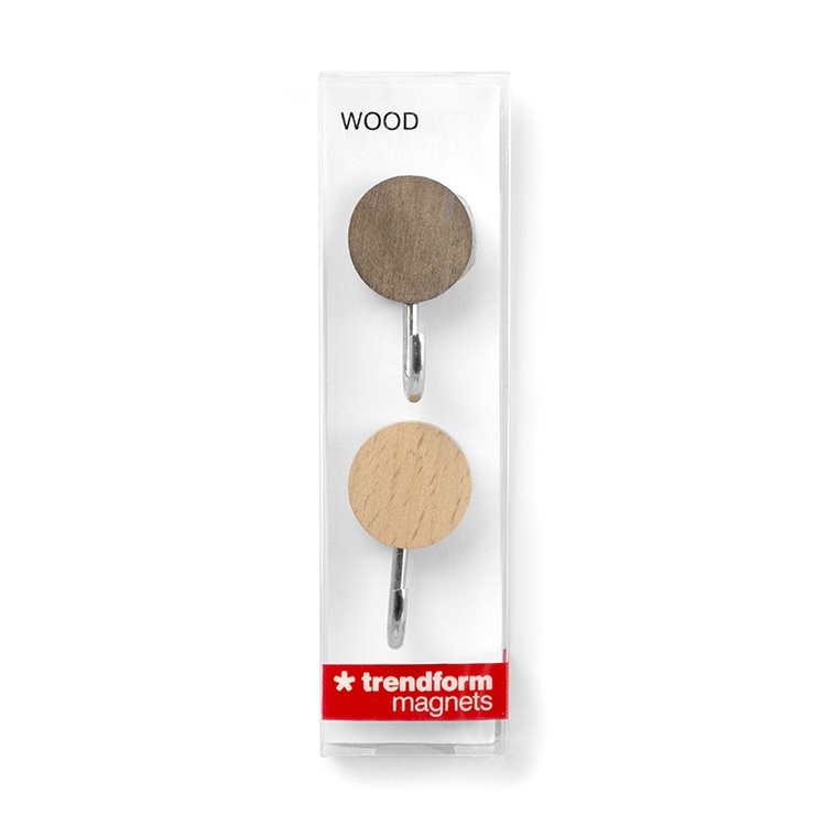 Krokar, Magnetiska, 2 st, WOOD HOOK, Ø 2,5 cm x H 4,5 cm, Valnöt / Natur