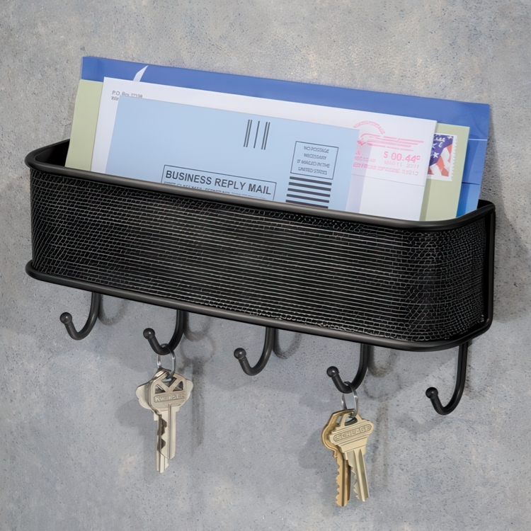 Kroklist med förvaring,, TWILLO WALL LETTER RACK, Svart