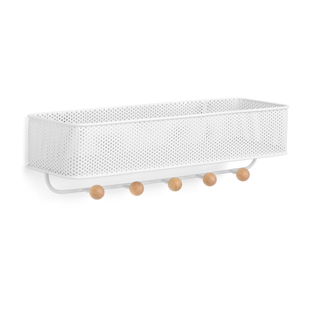 Liten hylla med krokar, Umbra, Vit