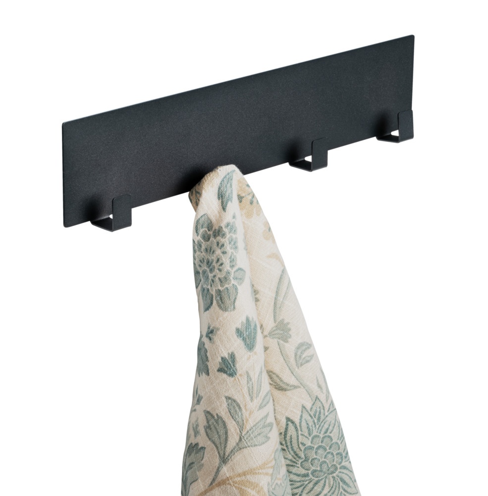 Kroklist, 4 krokar, Magnetisk / Självhäftande, BLACK HOOK RAIL, 30 x 2 x H 6,5, Svart