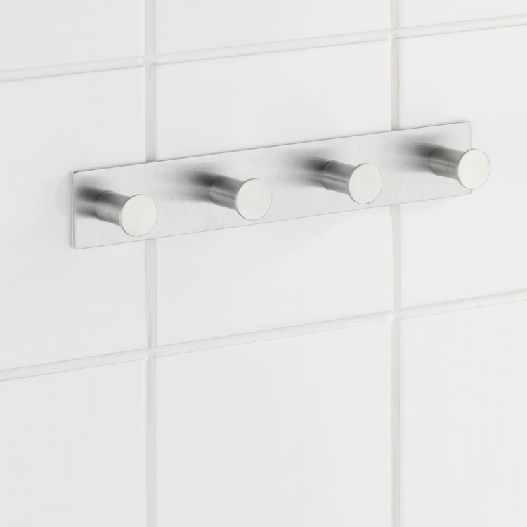 Kroklist, 4 krokar, Självhäftande, Metall, CELANO QUADRO, Silver