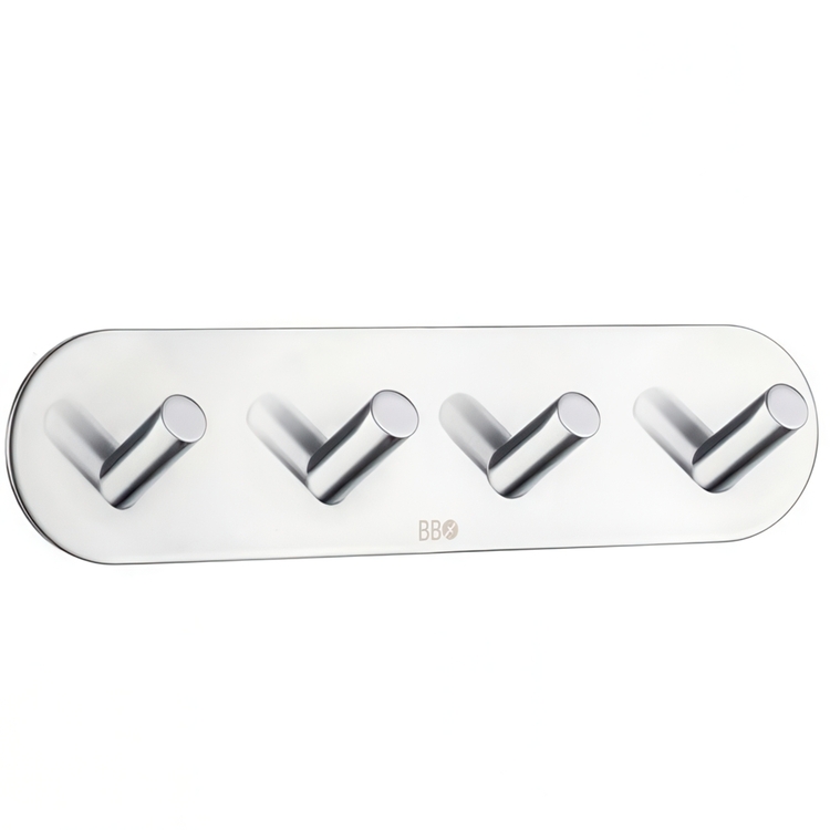 Kroklist, 4 krokar, Självhäftande, Rund, BESLAGSBODEN, 19 x H 4,8 cm, Krom