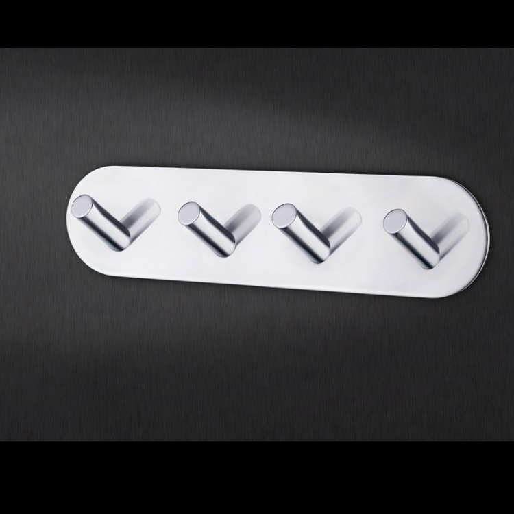 Kroklist, 4 krokar, Självhäftande, Rund, BESLAGSBODEN, 19 x H 4,8 cm, Krom