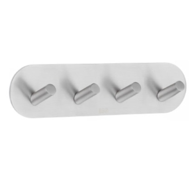 Kroklist, 4 krokar, Självhäftande, Rund, BESLAGSBODEN, 19,2 x H 4,8 cm, Borstat rostfritt stål