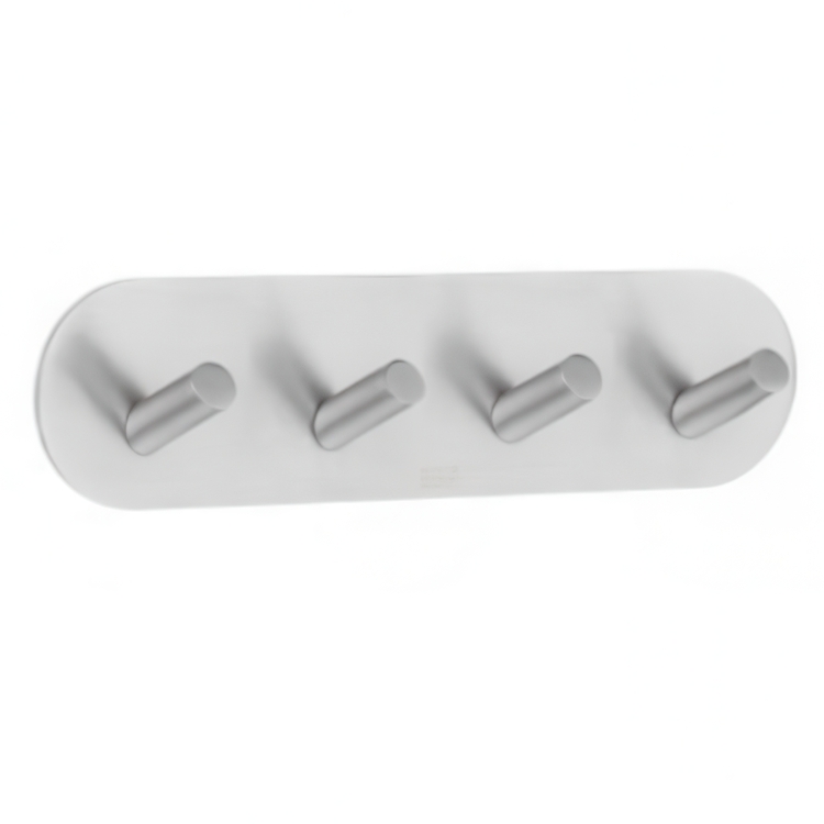 Kroklist, 4 krokar, Självhäftande, Rund, BESLAGSBODEN, 19,2 x H 4,8 cm, Borstat rostfritt stål