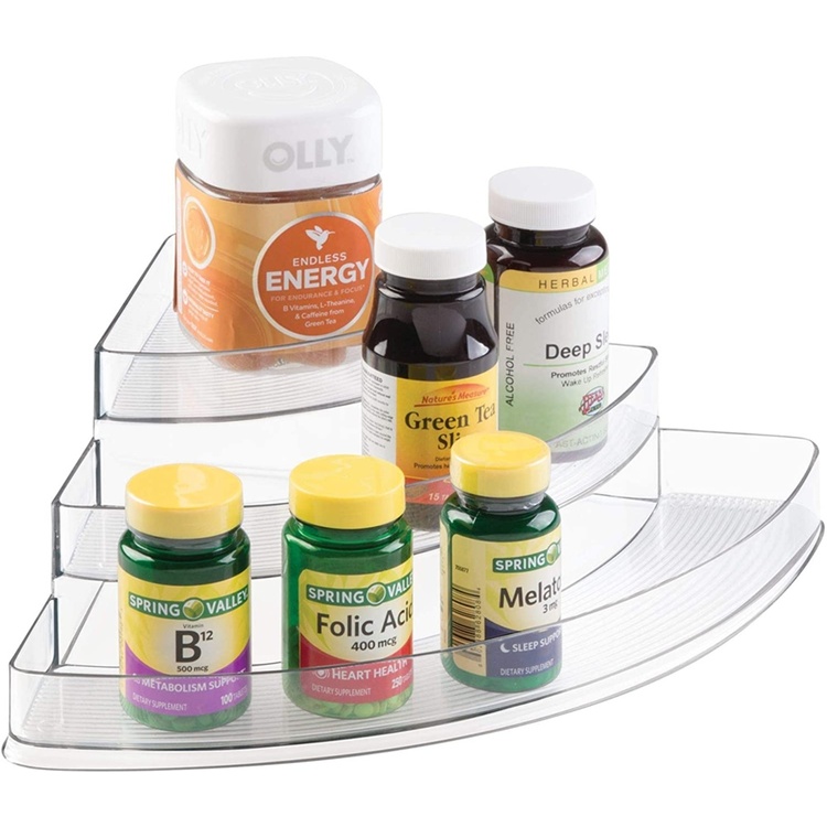 Kryddhylla för hörn, i 3 plan, CORNER SPICE RACK, 35,5 x x 25,5 x H 10 cm, Transparent