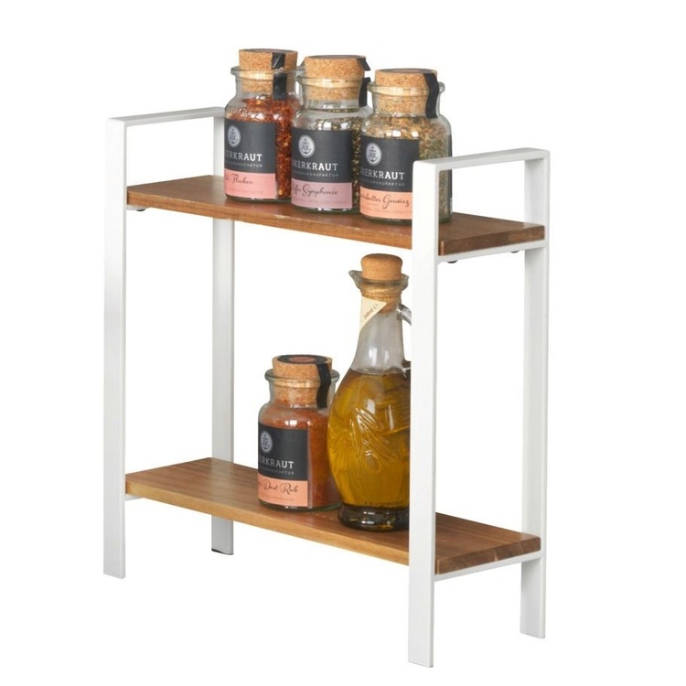 Kryddhylla för köksbänken, ACACIA DOUBLE SHELF, 32 x 11 x H 33 cm, Vit / Brun