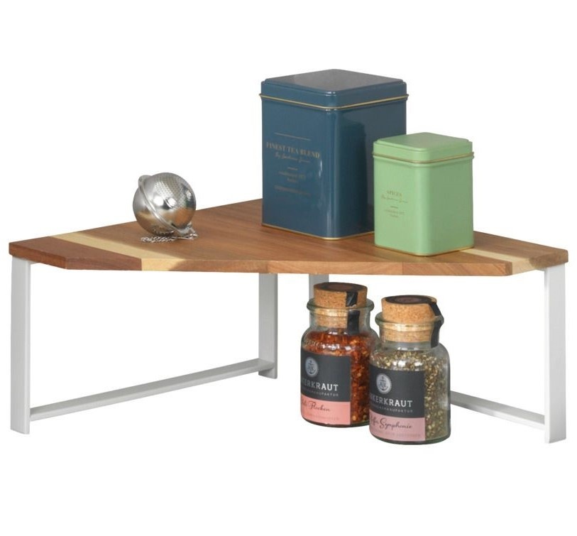 Kryddhylla för köksbänken, ACACIA SMALL CORNER SHELF, 30 x 30 x H 15cm, Vit / Brun