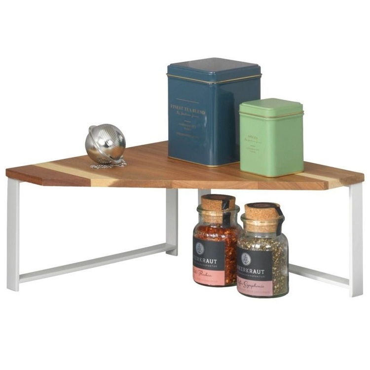 Kryddhylla för köksbänken, ACACIA SMALL CORNER SHELF, 30 x 30 x H 15cm, Vit / Brun