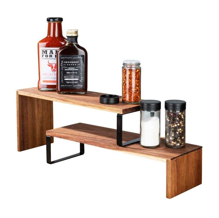 Kryddhylla för köksbänken, 2-delad, ACACIA KITCHEN SHELF, Brun / Svart