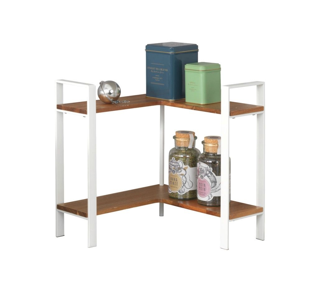 Kryddhylla för köksbänken, ACACIA CORNER SHELF, 30 x 30 x H 33 cm, Vit / Brun
