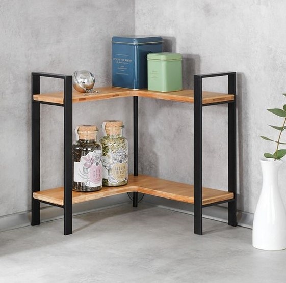 Kryddhylla för köksbänken, LOU SPICE CORNER SHELF, 30 x 30 x H 33 cm, Svart & bambu 