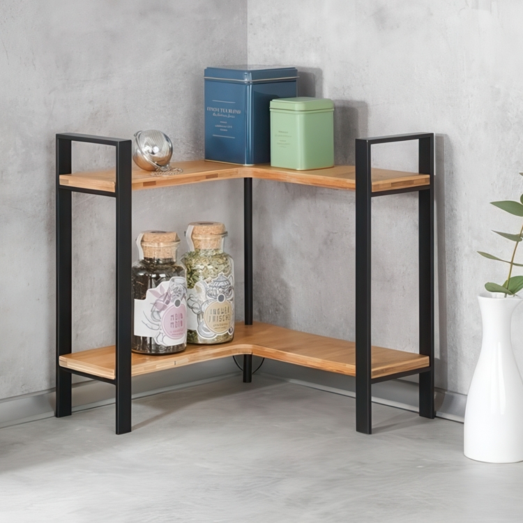 Kryddhylla för köksbänken, LOU SPICE CORNER SHELF, 30 x 30 x H 33 cm, Svart & bambu
