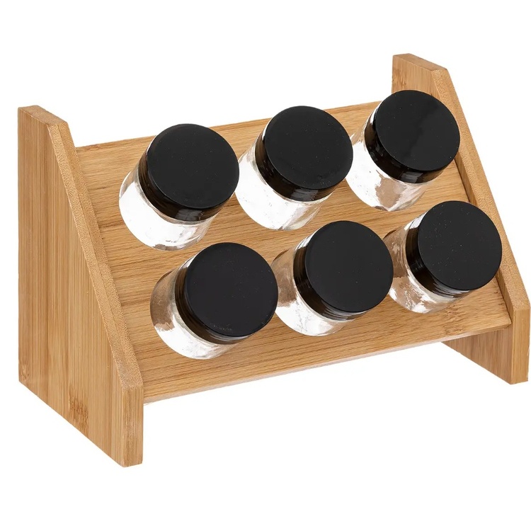 Kryddställ i bambu med 6 glasburkar, BAMBOO SPICE RACK, Natur