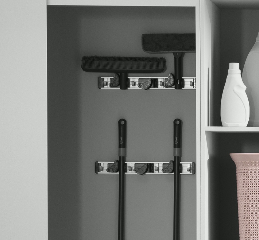 Kvasthållare med krokar, MOP HOLDER, 40 cm, Aluminium / Svart