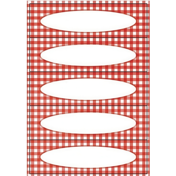 Köksetiketter för frys- och syltburkar, 20 st, GINGHAM RED, 76 x 23 cmm , Röd / Vit