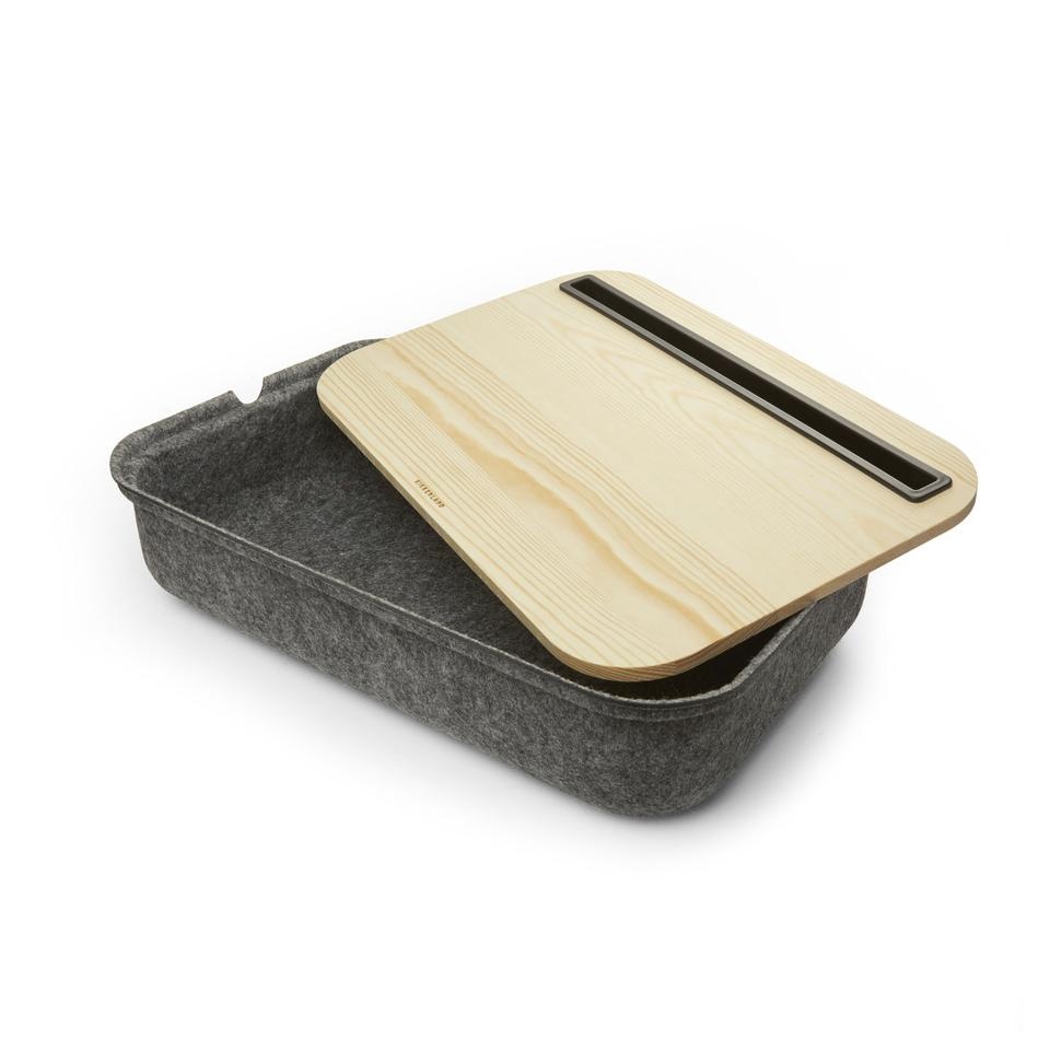 Laptop Bricka med förvaring. KIKKERLAND LAP DESK STORAGE, 36 x 24,5 x H 8 cm, Natur / Grå