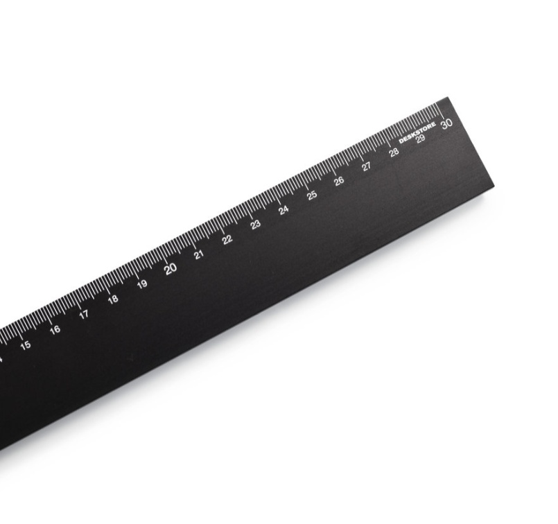 Linjal i aluminium, 30 cm, DESKSTORE SIZE BLACK, Svart