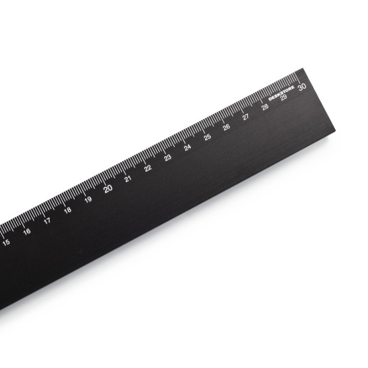 Linjal i aluminium, 30 cm, DESKSTORE SIZE BLACK, Svart
